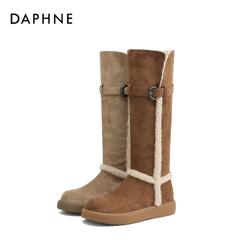 达芙妮品牌正品25冬季雪地靴女靴加绒厚底保暖两穿长筒靴毛毛棉靴