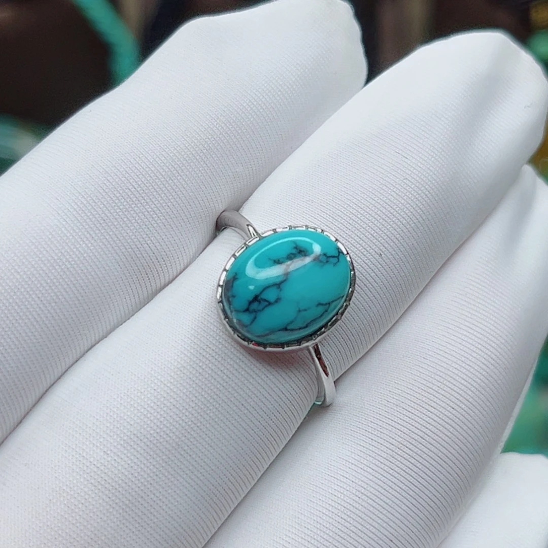 绿松石银S925镶嵌纯天然原矿绿松石