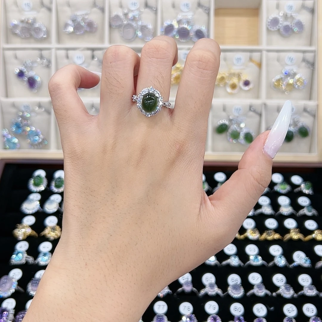 b***y蛇纹石玉银S925镶嵌戒指