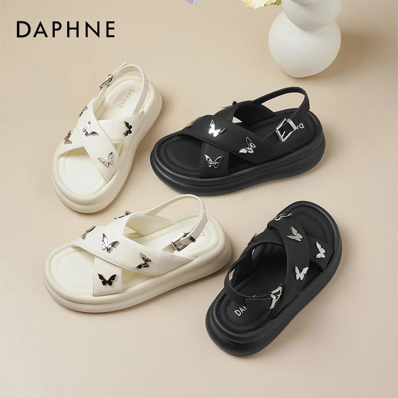 达芙妮踩屎感凉鞋新款夏季网红蝴蝶结沙滩鞋厚底女鞋