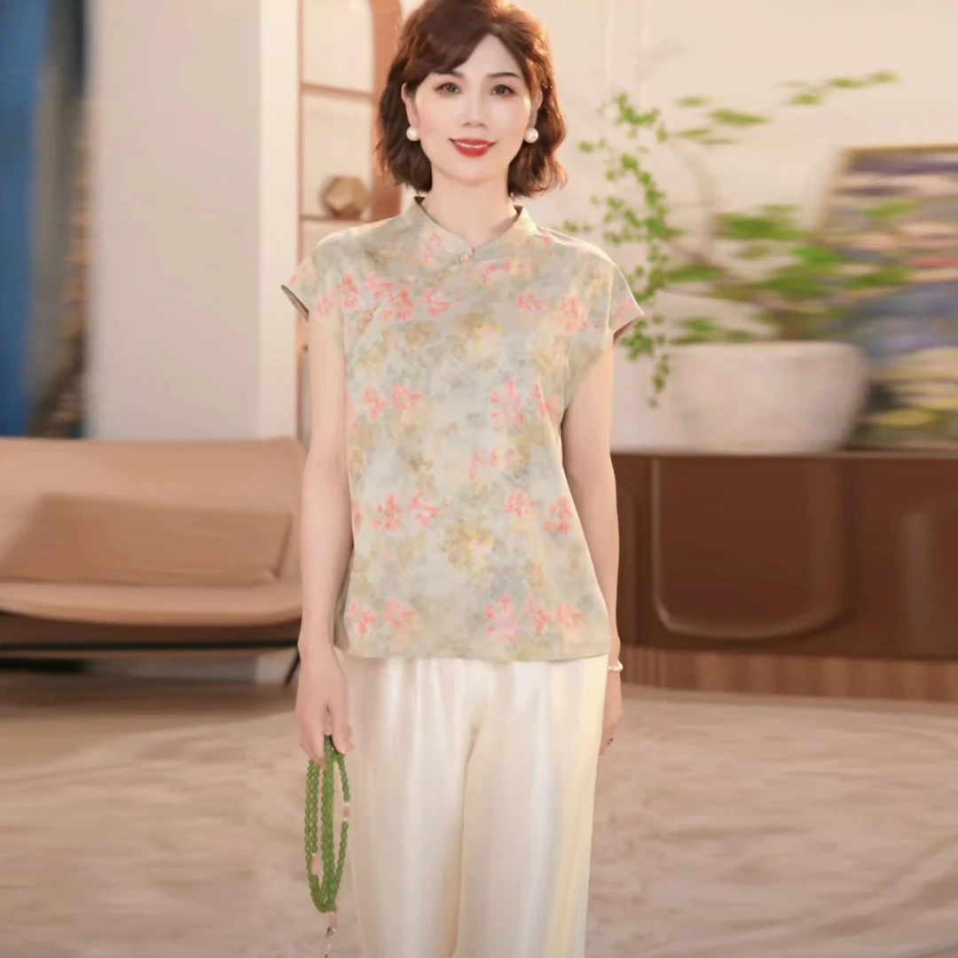 中年妈妈夏季新中式上衣服2025新款洋气中老年女装国风上衣