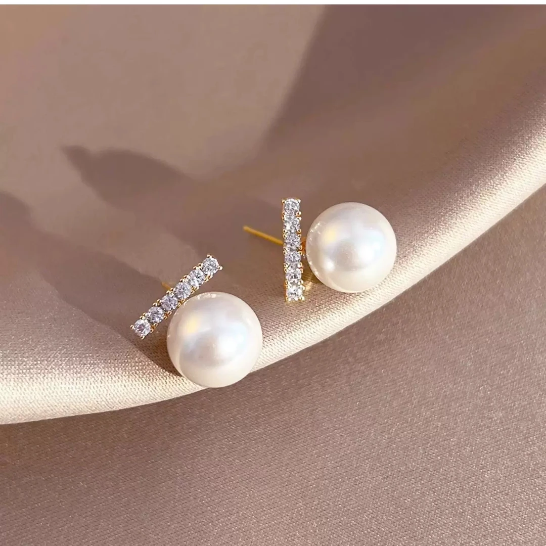 铜合金耳饰 AL6070  气质一字珠珠百搭精致感耳环