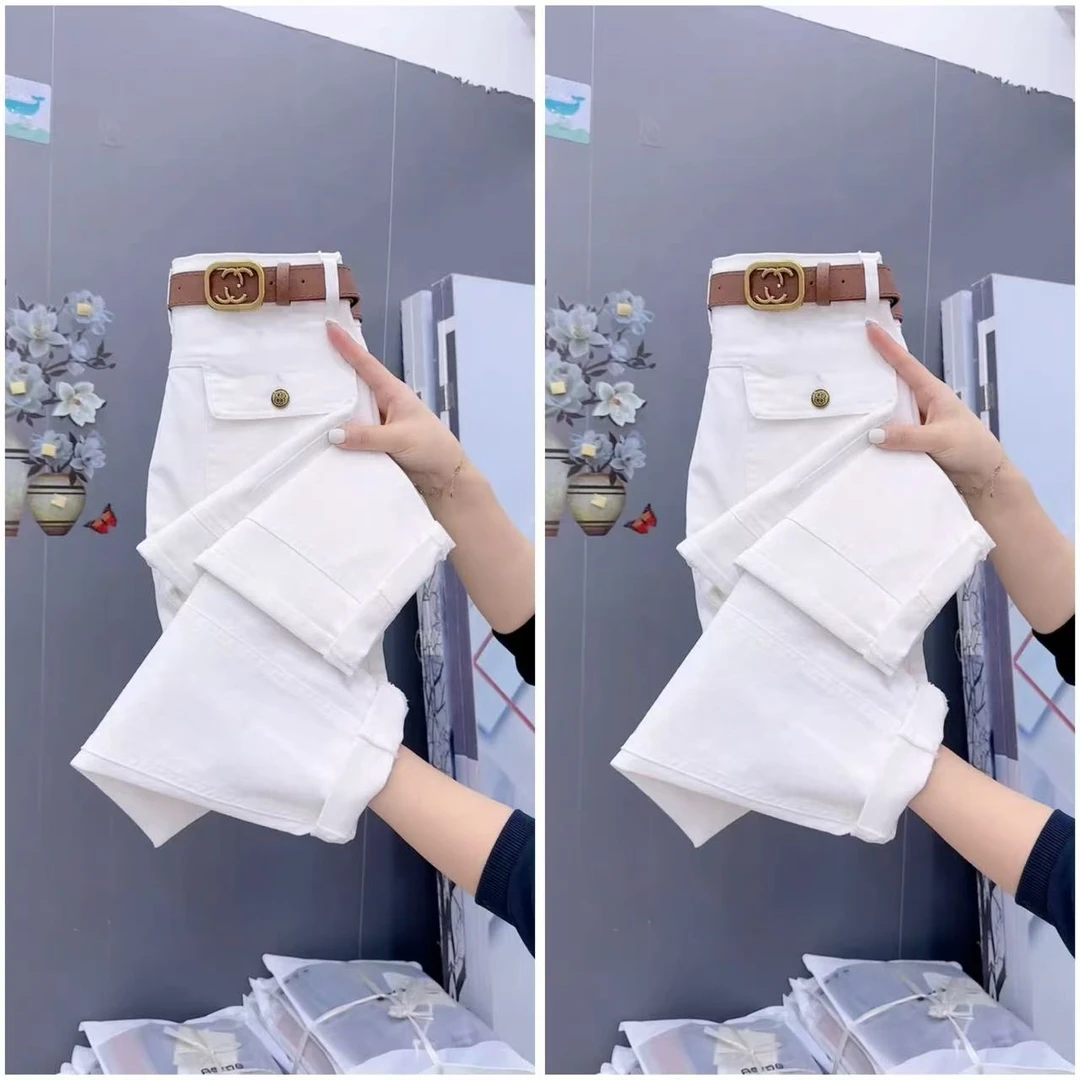 水洗棉牛仔裤春季新款百搭显瘦休闲裤女小脚直筒高腰白色裤子