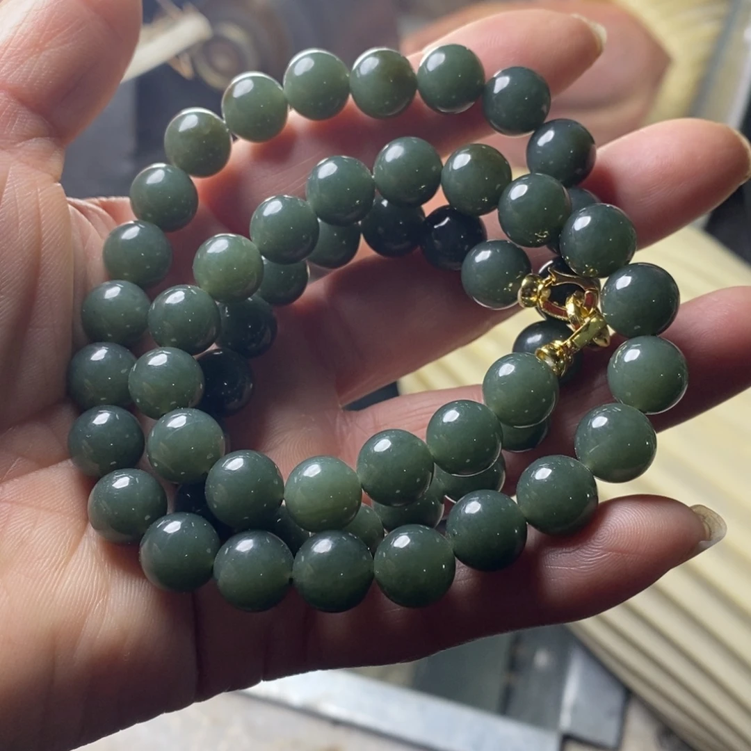 和田玉未镶嵌手链和田玉且末料卡10圆珠项链