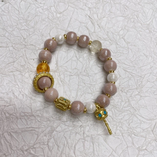 铜合金手链 13393 粉瓷 珠珠 转经筒 跑环 串