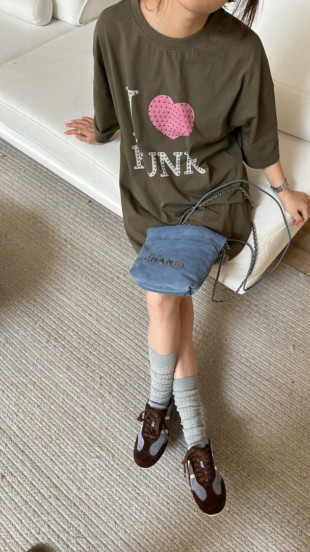 「ZDY」96629#ins铆钉爱心军绿大t