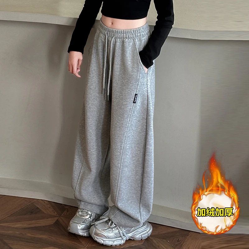 秋冬女童休闲裤加绒裤9-12岁15冬装大童初中生时髦运动裤外穿裤子