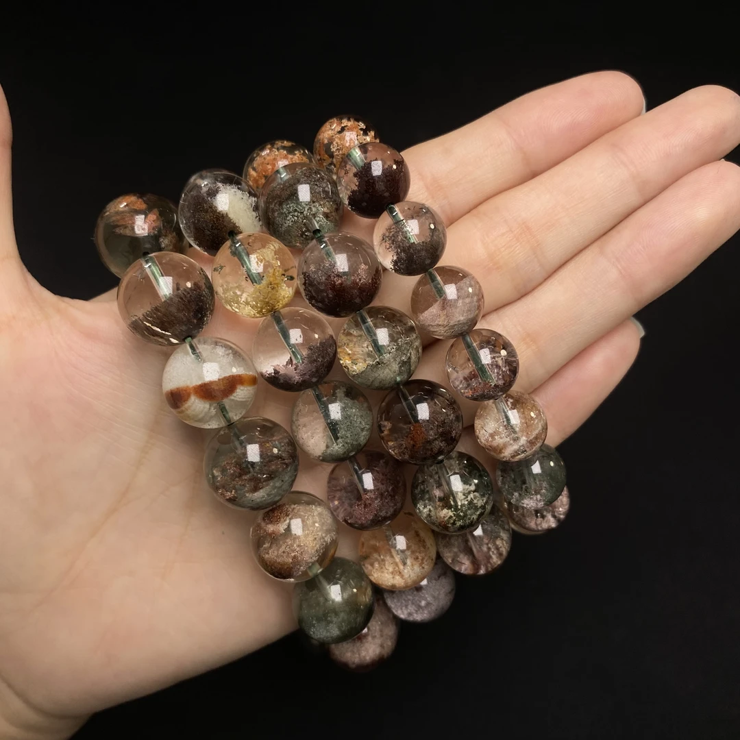 y175 天然四季幽灵水晶手链6-14mm+多样性发一