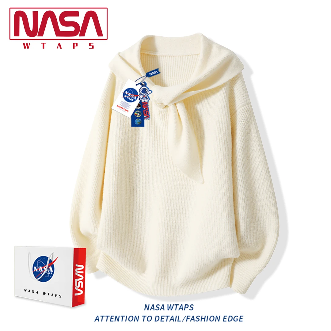 NASA WTAPS美式秋季高级感围领毛衣男女款休闲潮牌圆领设计感线衣