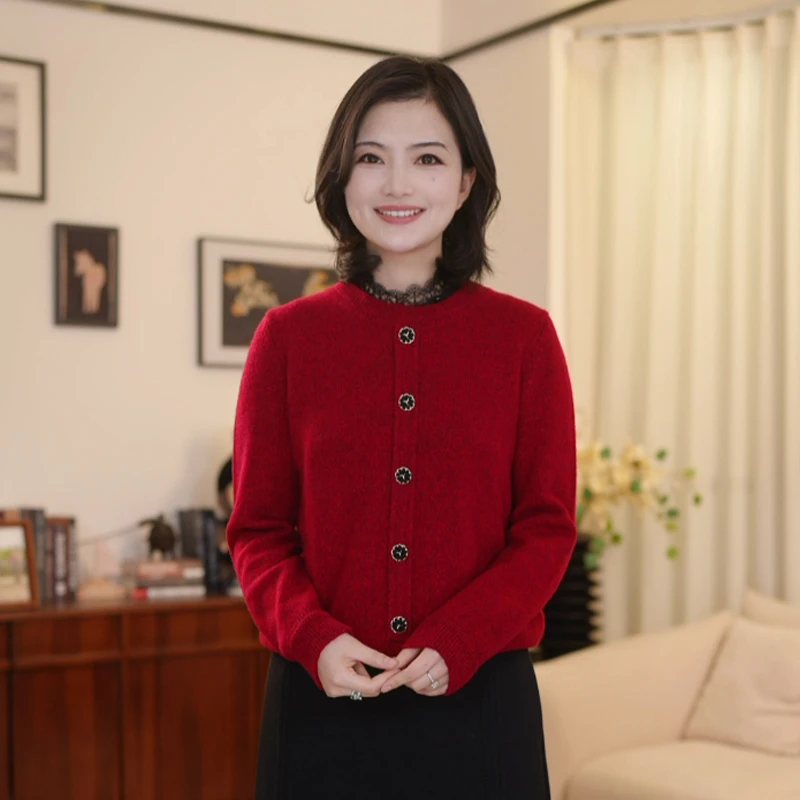 枫竺阿楠anan 心灵相契 全羊毛新年穿搭圆领单排扣套头针织毛衣冬