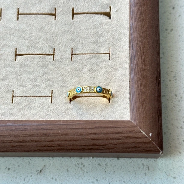 铜合金戒指 GULUM 842 蓝眼睛民族风活口可调节金色满钻戒指