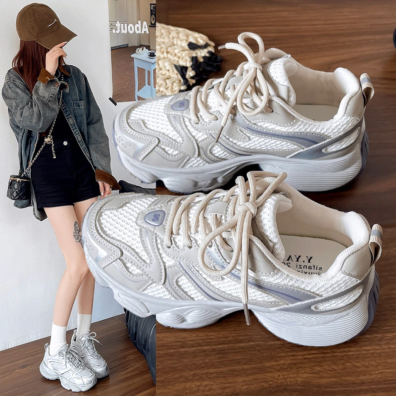 老爹鞋女2025年春夏季新款时尚百搭网面透气厚底休闲运动鞋潮