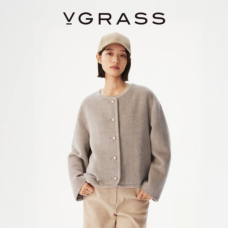 【皇室婴驼】VGRASS羊驼毛混纺毛呢外套大衣VSD1Q4340X