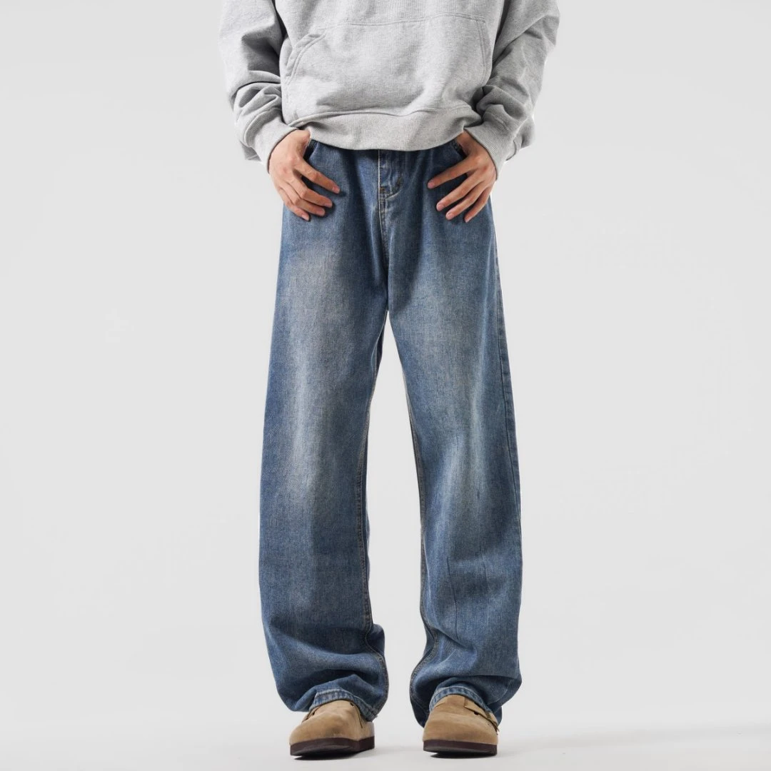 KONITIHA 情侣水洗软牛仔阔腿直筒休闲裤男女百搭垂感牛仔裤NZ088