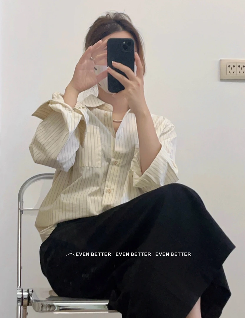 EVE（107#）法式长袖竖条纹衬衣