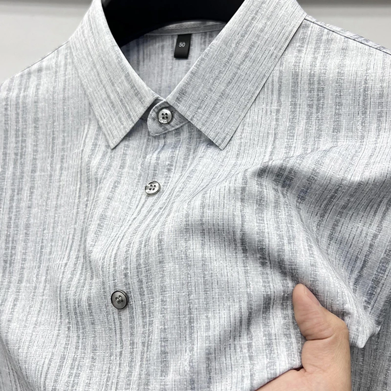 Zero Degree North高端冰丝短袖衬衫男夏季新款印花抗皱休闲上衣