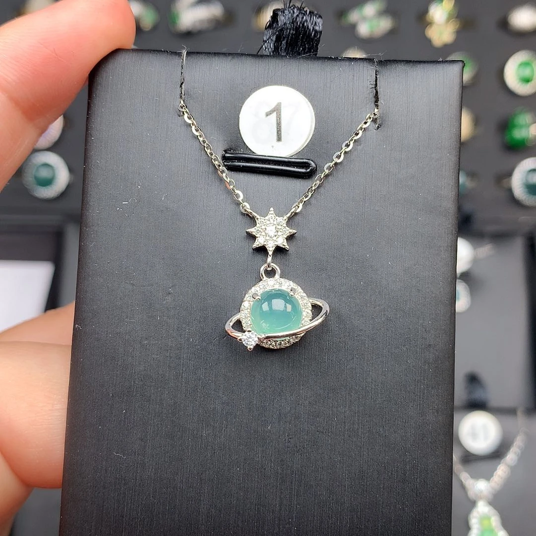 翡翠颈饰银S925镶嵌项链925