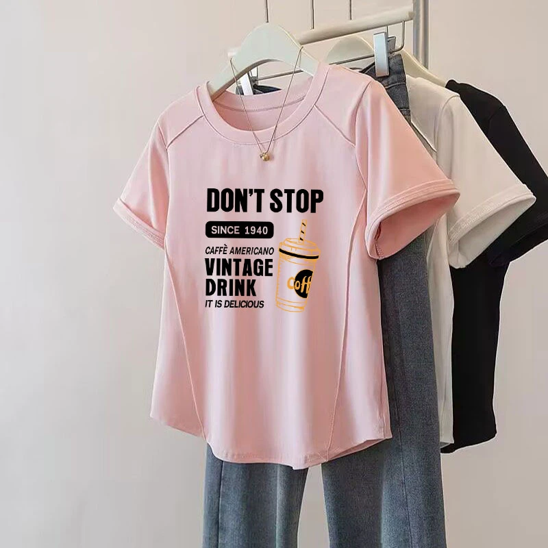 2025年夏季新款弧形下摆上衣纯棉正肩短袖t恤女鱼骨显瘦遮肉体恤