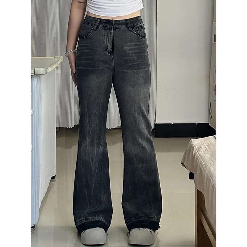 300斤大码胖mm黑色不贴腿微喇女2025新款显瘦阔腿喇叭长裤裤子