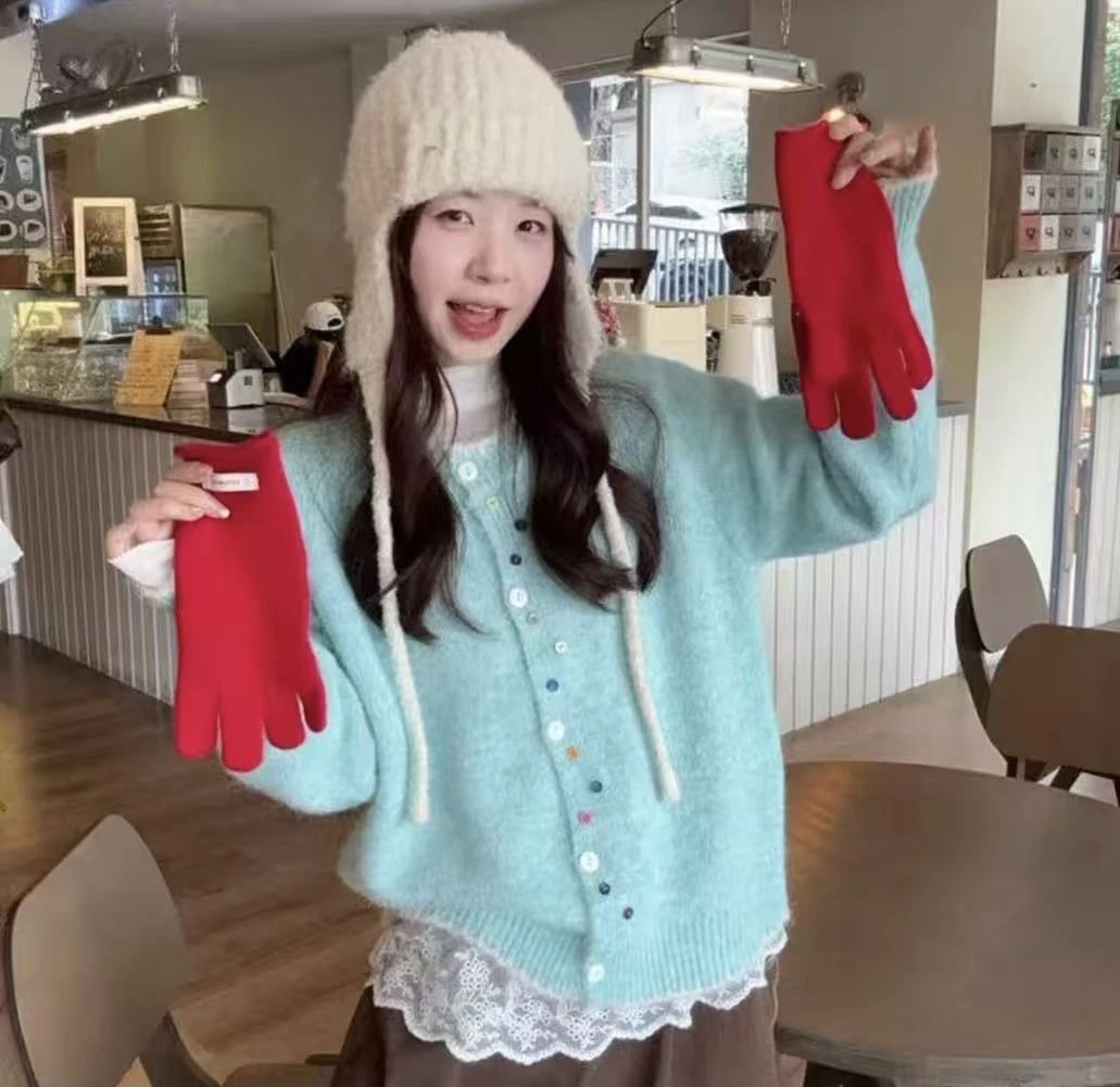 2025韩系彩扣软糯温柔长袖针织开衫毛衣秋冬新款减龄设计感上衣