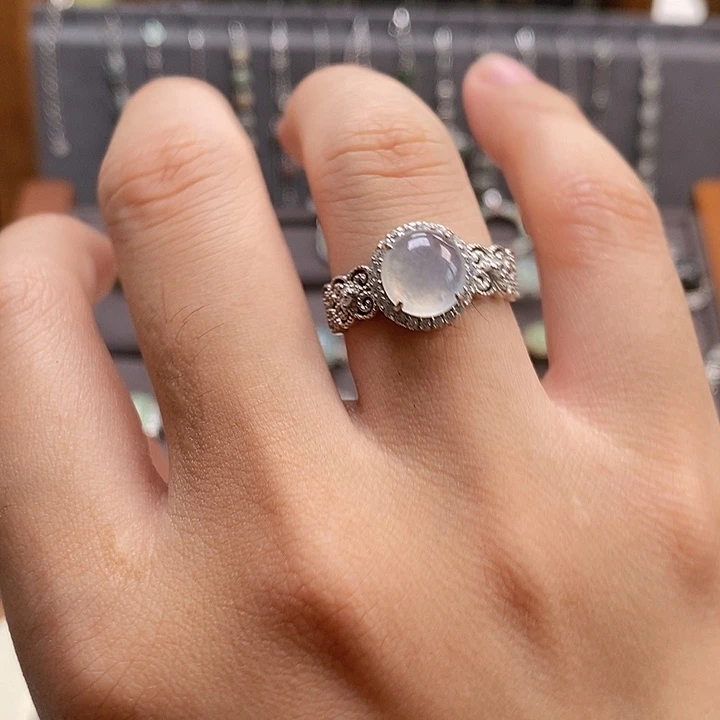 走***）翡翠戒指银S925镶嵌0059