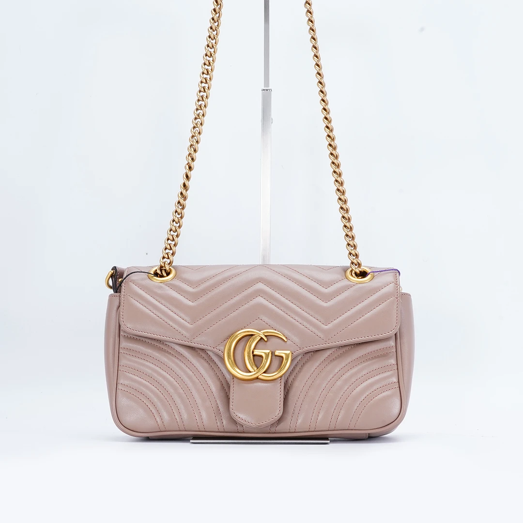 99新 GUCCI/古驰 【诗诗一口价】马蒙26链条包奶茶色/BG22011693/98