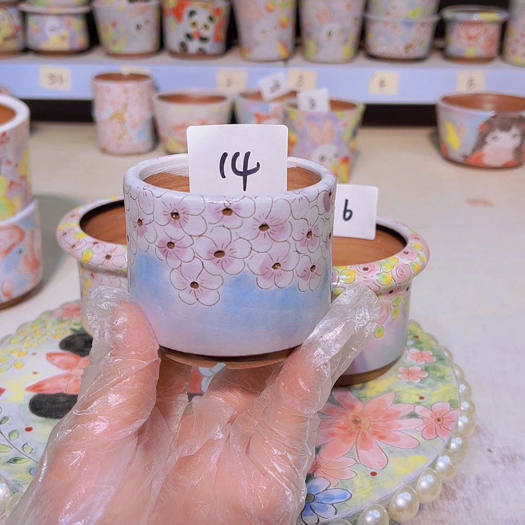 多肉植物手绘花盆粗陶景德镇花盆14