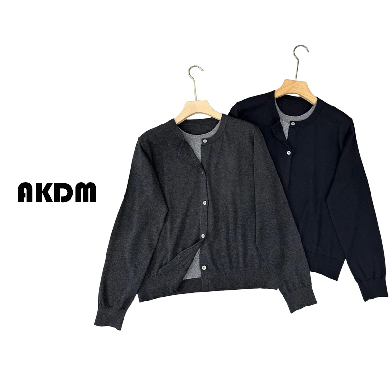 AKDM美丽诺超细羊毛假两件针织毛衫开衫上衣女款
