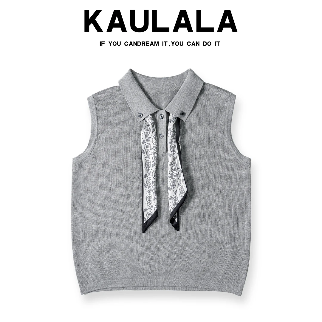 2025夏季休闲气质翻领针织背心无袖马甲上衣显瘦百搭大气