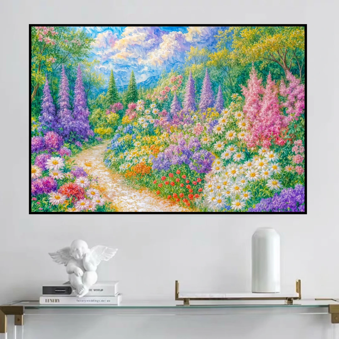 花园小路 蒙娜丽莎十字绣棉线72色100×75大格满绣无勾边