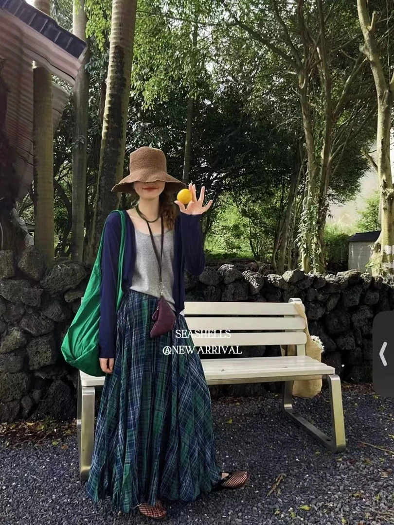 seashells@1397  韩系复古高腰A字半身裙  7-19