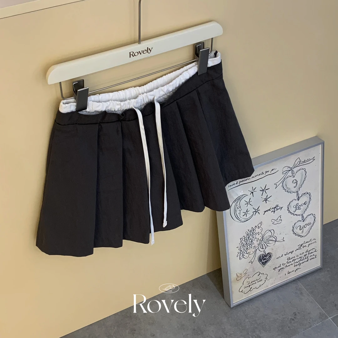 福利款No退换【南韩博主】安全裤里衬撞色抽绳ins感拼接百褶半身裙