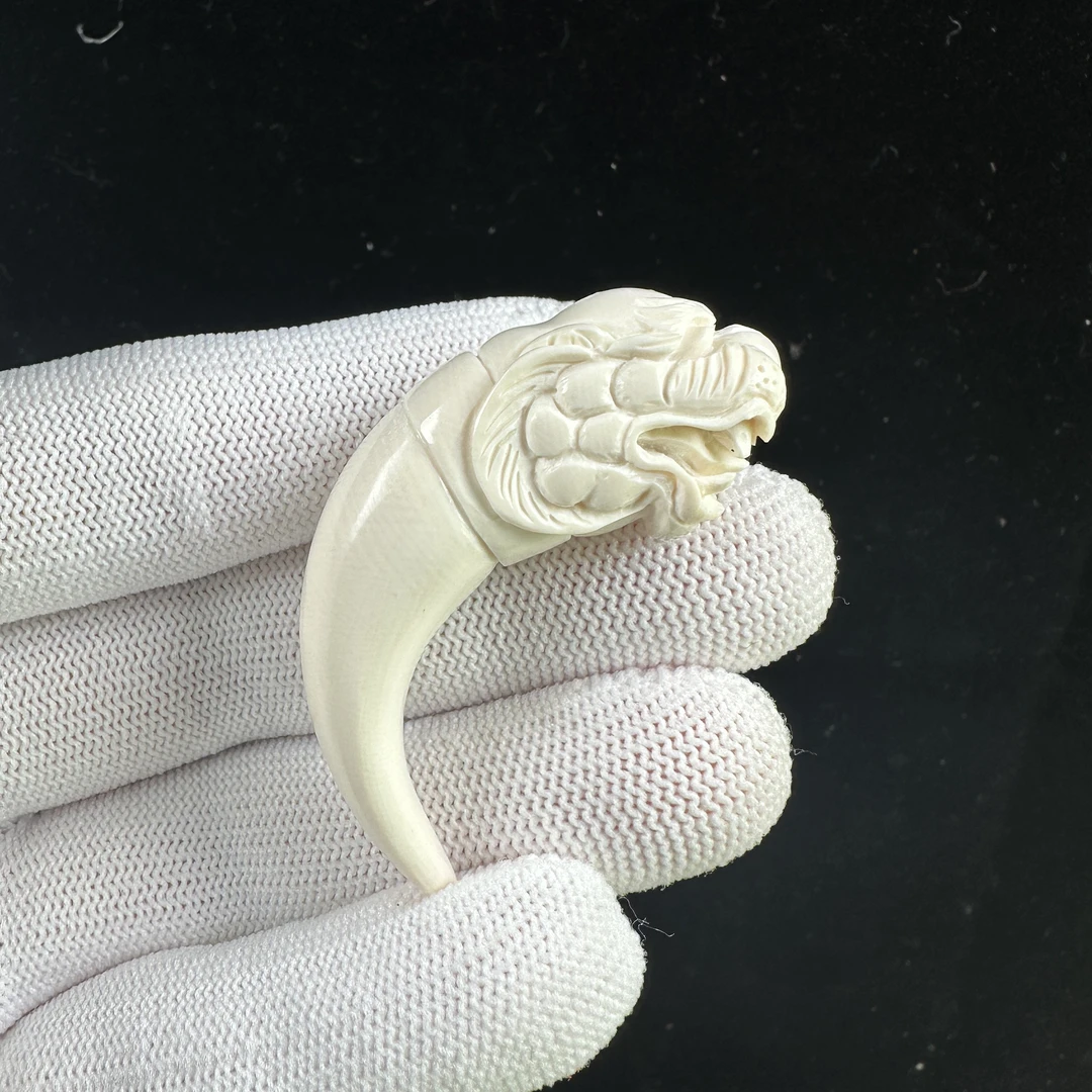 K5429天然猛犸牙雕刻虎 牙尖 13*50mm支持鉴定 假一罚四