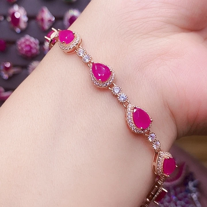 银S925镶嵌手链红宝石