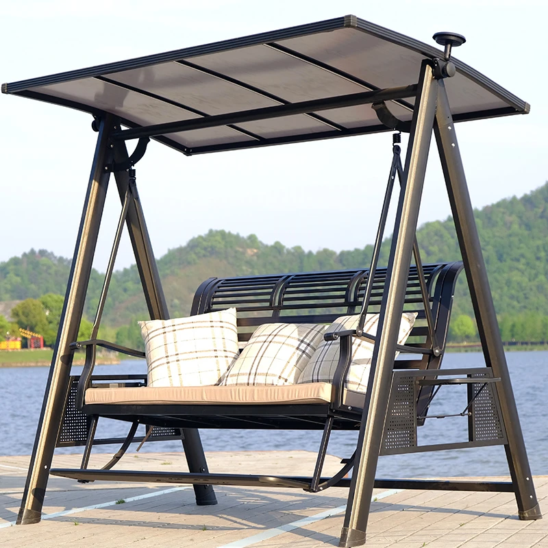 院子秋千户外庭院室外防雨摇椅花园阳台吊椅露天太阳能灯铸铝吊床