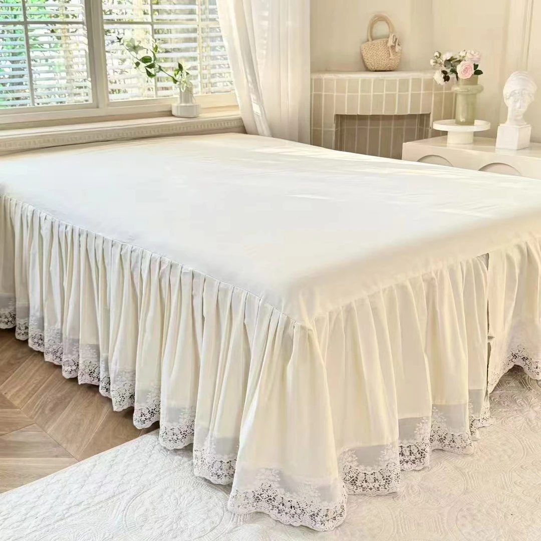 【雅趣】法式蕾丝花边纯棉单床裙 欧式全棉公主风防滑遮丑纯色床裙