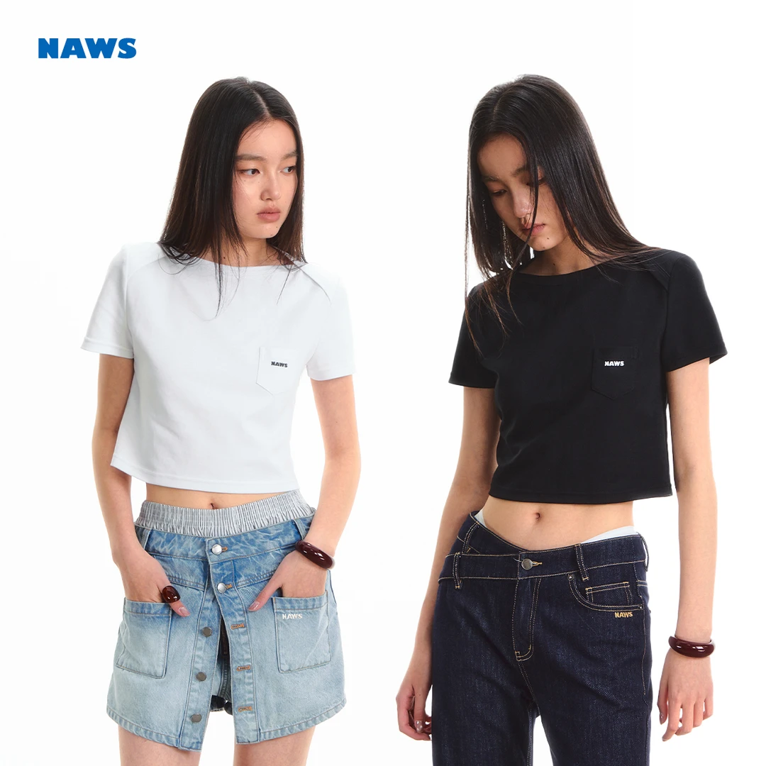 NAWS 信使Tee 信封领纯棉短款显瘦休闲百搭宽松正肩短袖T恤上衣