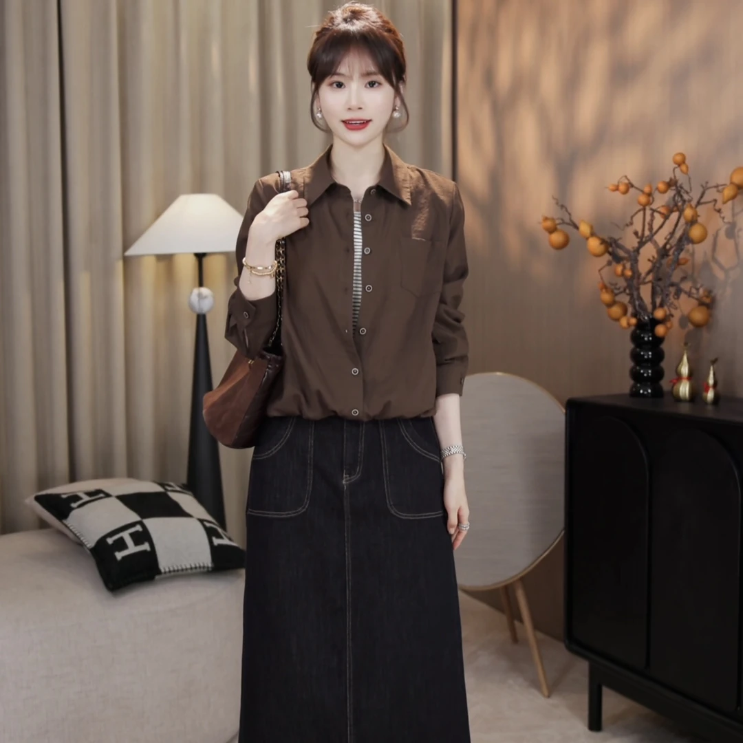 LMENY“兜米衬衫”设计感条纹拼接气质款假两件衬衫25CC016