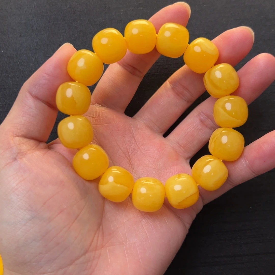 琥珀未镶嵌裸石焦皮橘红浓蜡同料手串15mm