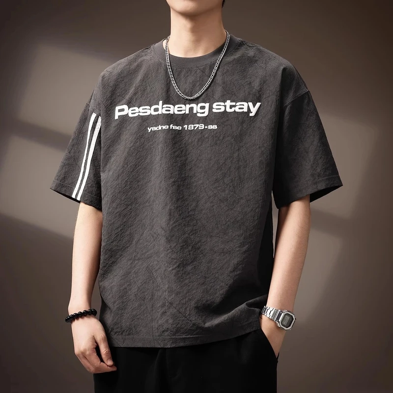 Cebrodz高端冰丝短袖T恤男夏季薄款宽松印花半袖体恤男