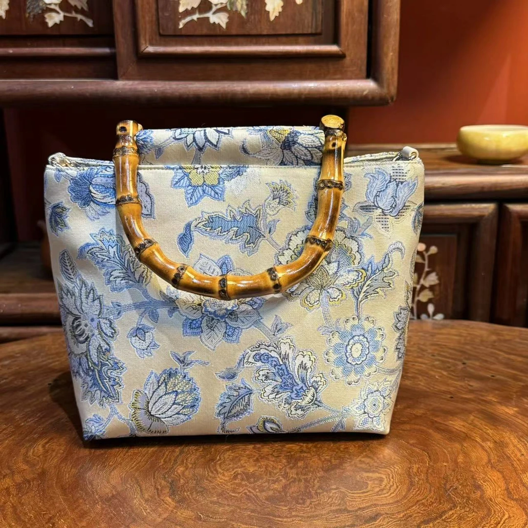 宋锦竹节包青花瓷手提包女汉服配包单肩斜挎包百搭女士包时尚潮流