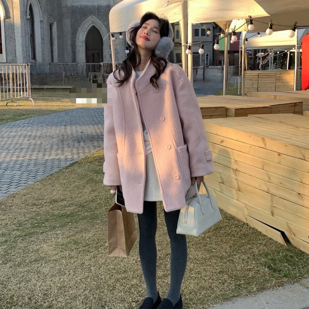 高级感圈圈毛立领呢料保暖羽绒服外套