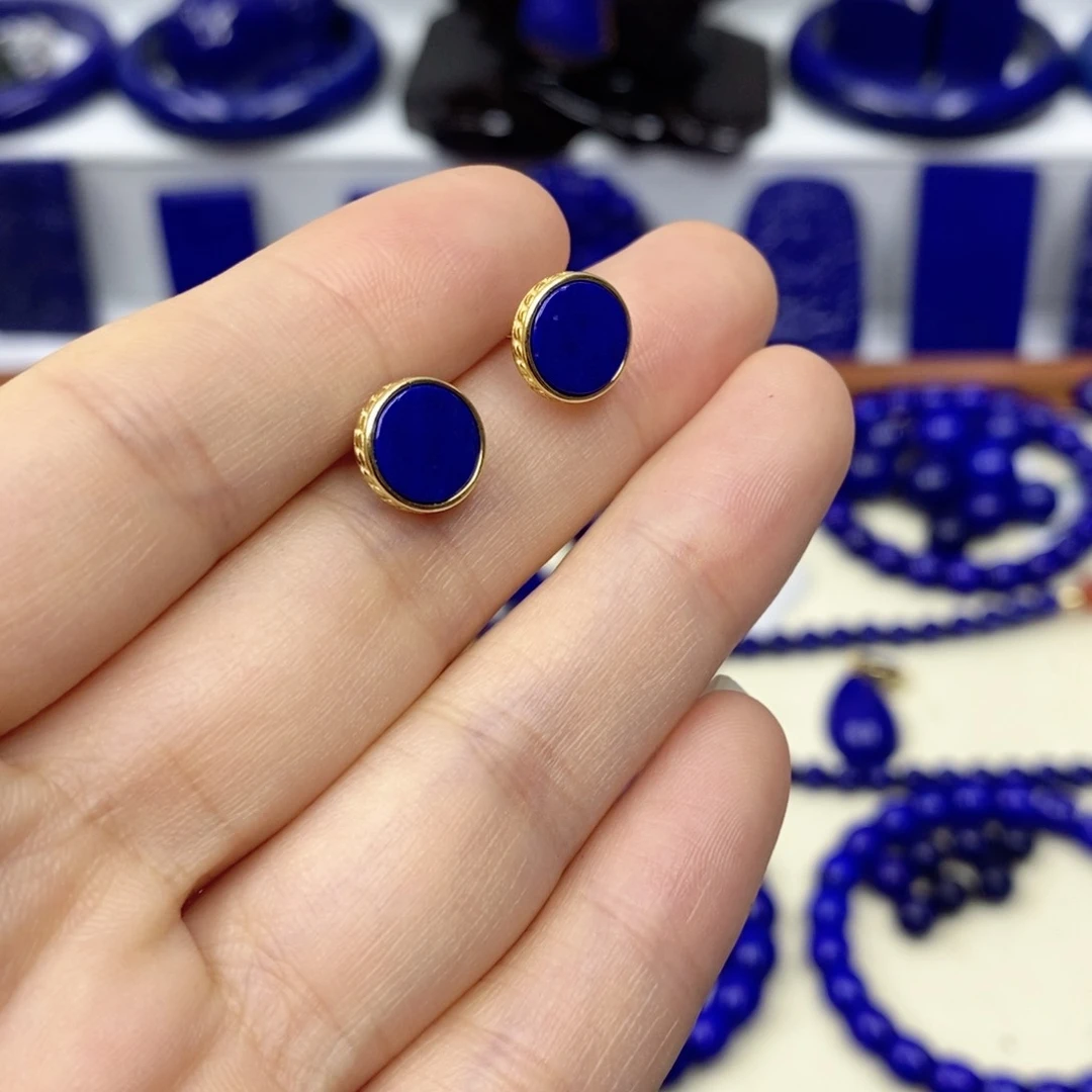 青金石耳饰银S925镀金镶嵌