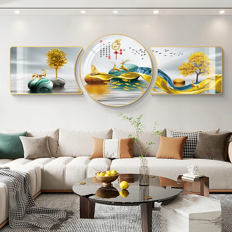 2025新款装饰画现代装饰画家和富贵现代客厅三联装饰画背景墙