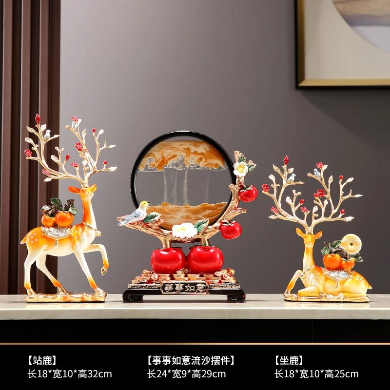 流沙画沙漏鹿摆件客厅电视柜酒柜玄关装饰品乔迁新居礼品结婚礼物