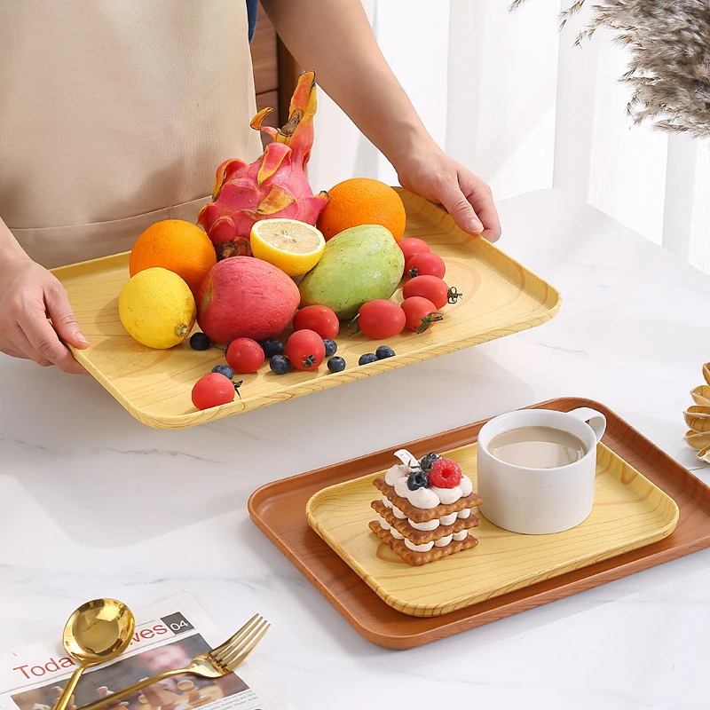 ins点心托盘家用放茶杯酒店塑料客厅茶几杯子长方形水果烧烤餐盘