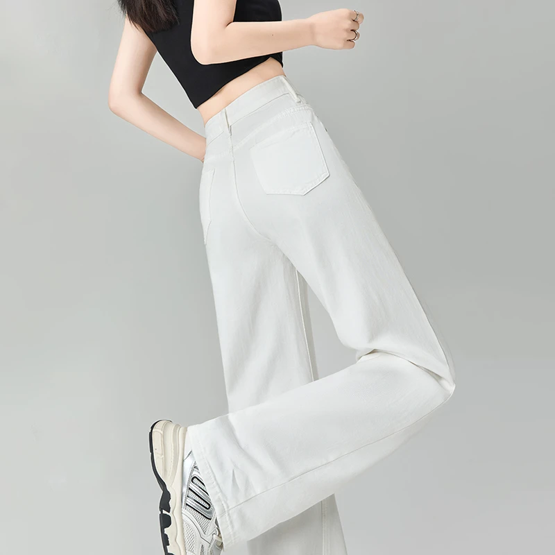 白色窄版阔腿牛仔裤女春夏2025新款高腰显瘦垂感小个子宽松直筒裤