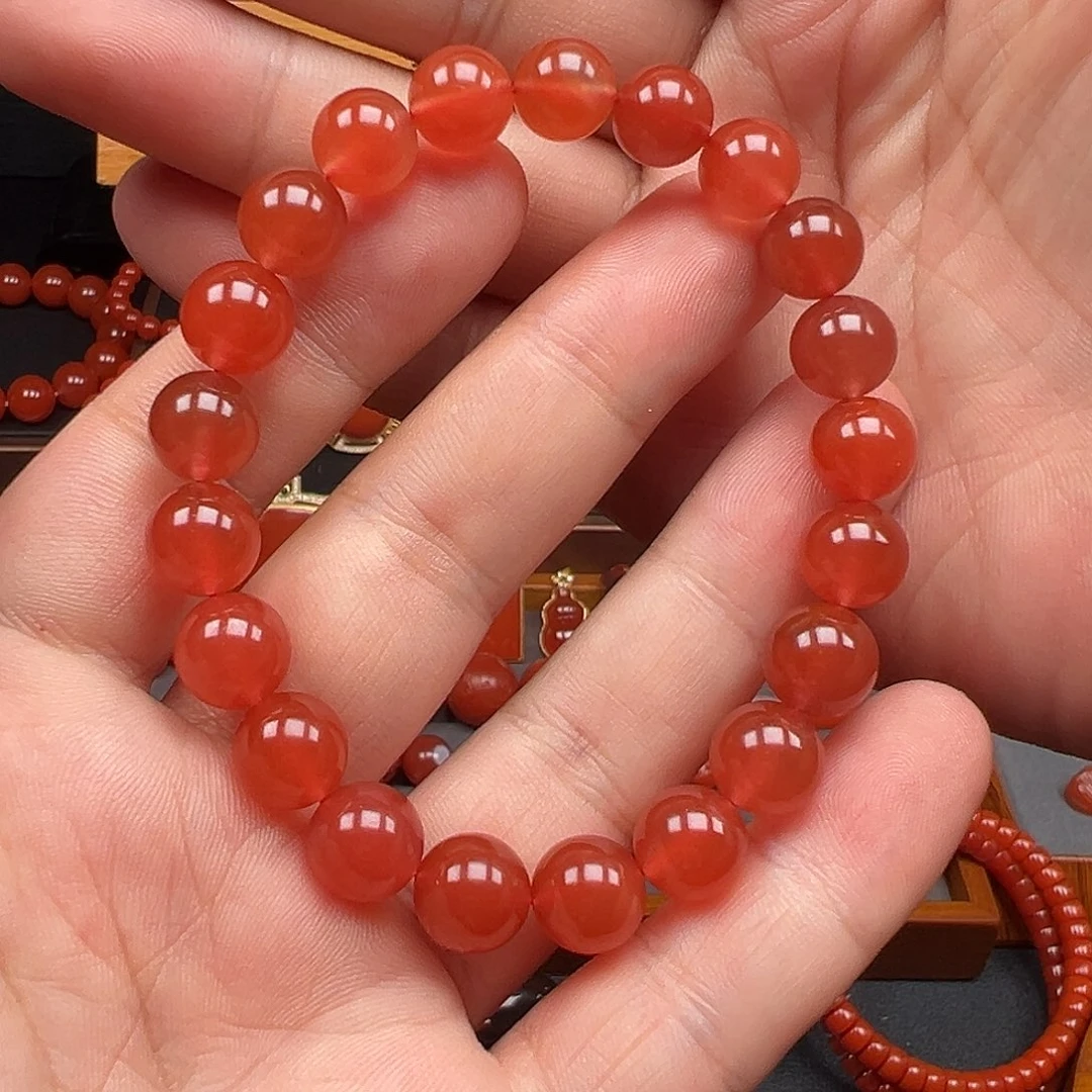南红玛瑙未镶嵌冰红手串全品无裂 9+