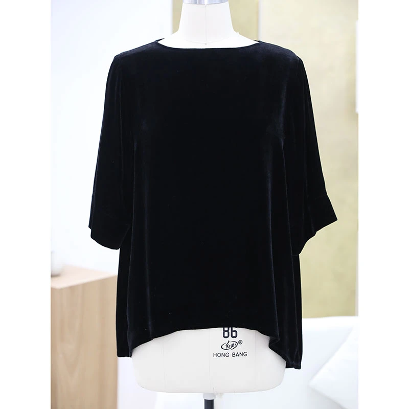 JUZININE【主播样衣】原创设计真丝绒短袖套头衫  612A