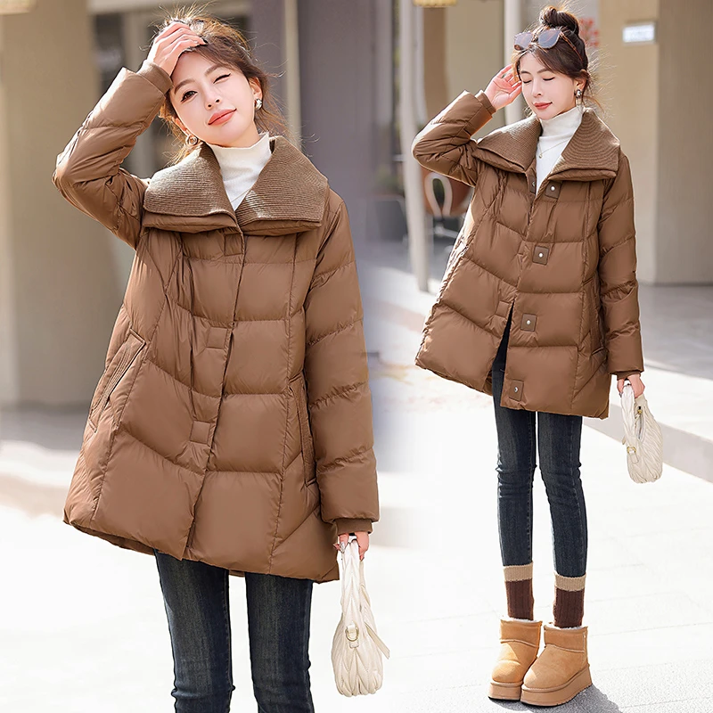 高端中长款羽绒外套女2024冬季新款洋气高级感牌超好看大翻领上衣